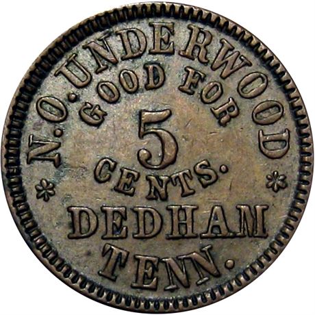 379  -  TN180A-5a R8 Raw EF+ Dedham Tennessee Civil War token