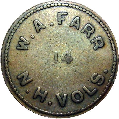 116  -  NH-14-05C R9 Raw VF 14th New Hampshire Civil War Sutler token