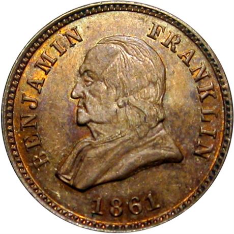 67  -  152/0 a R10 Raw UNC Details Benjamin Franklin Patriotic Civil War token
