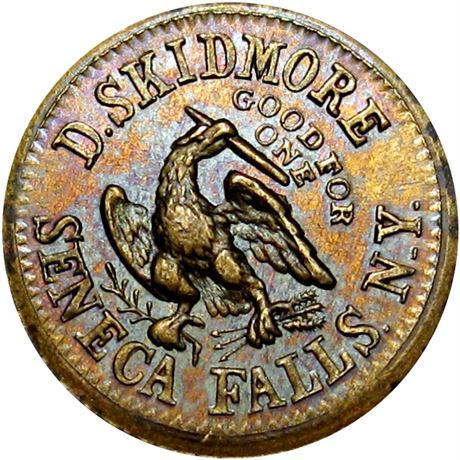 288  -  NY845A-1b R6 Raw AU+ Eagle & Cigar Seneca Falls New York Civil War token
