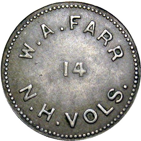 118  -  NH-14-25N R7 Raw EF+ 14th New Hampshire Civil War Sutler token