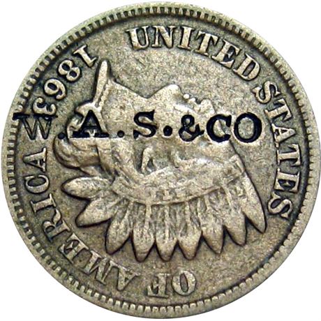 470  -  W. A. S. & CO on obverse of 1863 Cent Raw VF