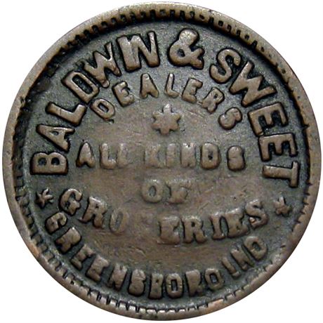 185  -  IN365A-1a R6 Raw FINE Details Greensboro Indiana Civil War token