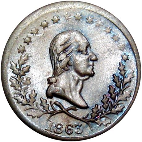 51  -  119/398 a R1 Raw MS63 George Washington Patriotic Civil War token