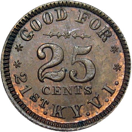 115  -  KY-21-25C R9 Raw MS63 21st Kentucky Civil War Sutler token