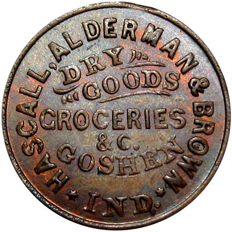 184  -  IN350B-2a R7 Raw MS62 Goshen Indiana Civil War token