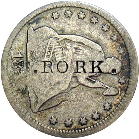 461  -  S. RORK. on both sides of an 1855 Seated Quarter Raw VF