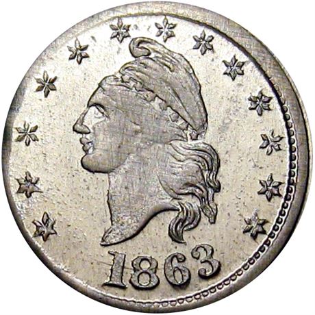 284  -  NY630BV-17j R8 Raw MS63 German Silver New York Civil War token