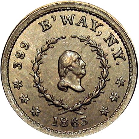279  -  NY630BB-14d R8 Raw MS62 Copper Nickel New York Civil War token
