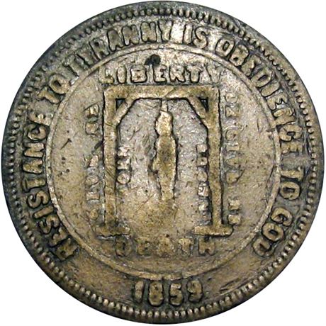 729  -  SL 1859-1 WM  Raw VG John Brown Hanging Political Campaign token