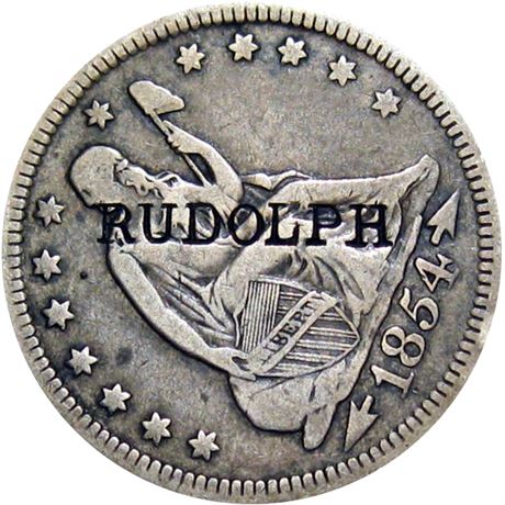 460  -  RUDOLPH on the obverse of an 1854 Quarter Raw VF