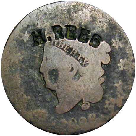 456  -  H. REES in a curved punch on the obverse of an 1828 Large Cent Raw VF