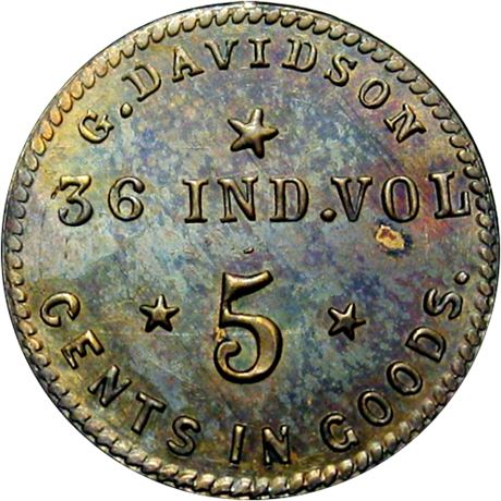 111  -  IN-36-05Bb R8 Raw UNC Details 36th Indiana Civil War Sutler token