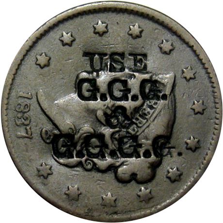 424  -  USE / G.G.G. / & / G.G.G.G on the obverse of an 1837 Cent Raw VF