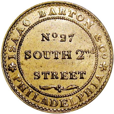 571  -  LOW 398A / HT-385A R6 Raw MS63 Isaac Barton Hard Times token