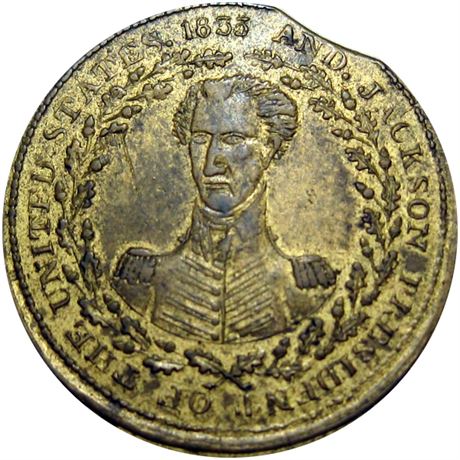 488  -  LOW   5A / HT-8 R6 Raw AU Andrew Jackson Hard Times token