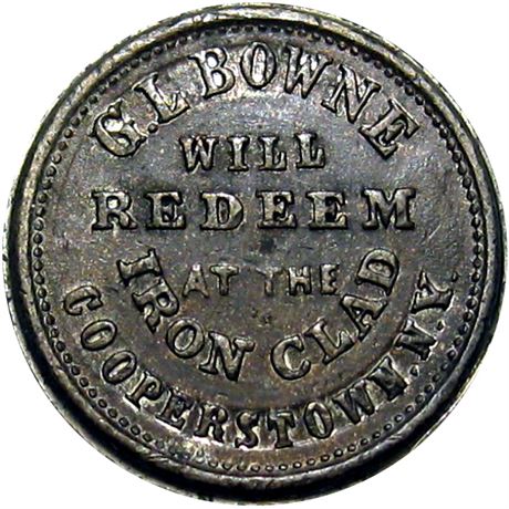 264  -  NY145B-1e R8 Raw AU White Metal Cooperstown New York Civil War token