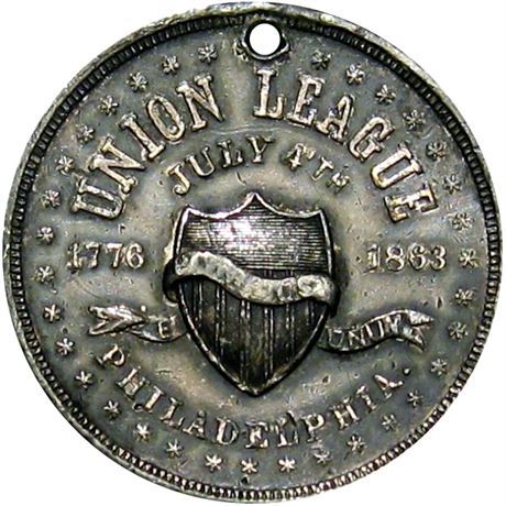 742  -  UL 1862-2 WM  Raw EF Details 1863 Union League Political Campaign token