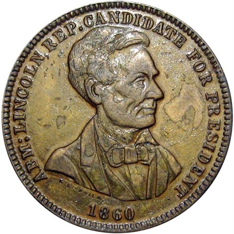 734  -  AL 1860-52 BR  Raw EF Details Abraham Lincoln Political Campaign token