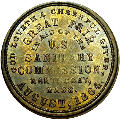209  -  MA530A-1b R8 Raw MS63 Nantucket Massachusetts Civil War token