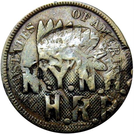 448  -  N. Y. N. H. & / H. R. R. on the obverse and 1 on  1891 Cent Raw VF