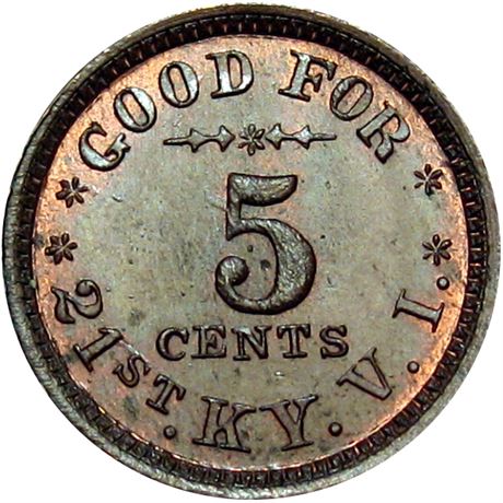 114  -  KY-21-05C R8 Raw MS63 21st Kentucky Civil War Sutler token