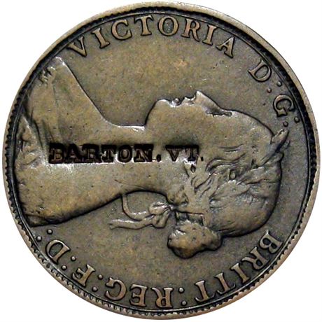 412  -  BARTON. VT on obverse of 1863 English Half Penny Raw EF