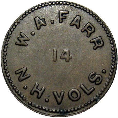 117  -  NH-14-10B R8 Raw EF+ 14th New Hampshire Civil War Sutler token
