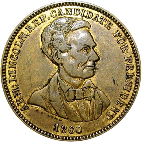 733  -  AL 1860-52 BR  Raw VF+ Abraham Lincoln Political Campaign token