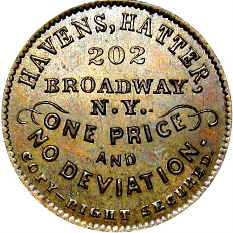 274  -  NY630AIa-1b Unlisted Raw MS64 Brass New York Civil War token
