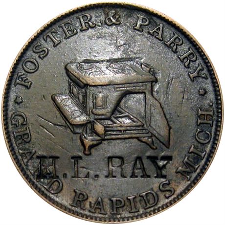 455  -  H. L. RAY on 1850's Grand Rapids Michigan token Raw VF Details