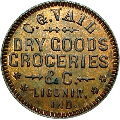 189  -  IN550J-1a R7 Raw MS62 Ligonier Indiana Civil War token