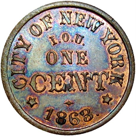 134  -  CT345aA-1a R1 Raw MS63 Norwich Connecticut Civil War token