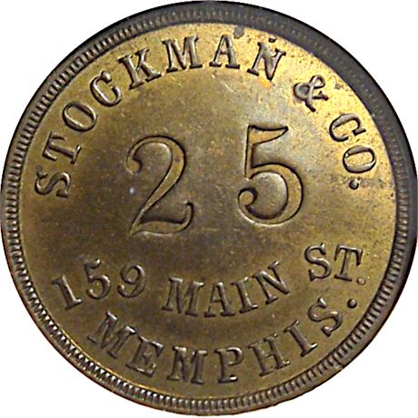 215  -  TN600F-10b1 R9 NGC MS63 Memphis Tennessee Civil War token