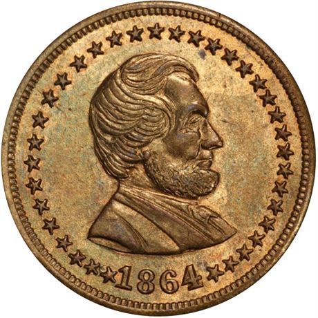 280  -  128/290 b R4 PCGS MS65 Abraham Lincoln Patriotic Civil War token