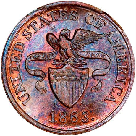 301  -  196/355 a R3 PCGS MS65 BN Eagle on Shield Patriotic Civil War token