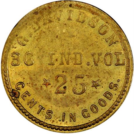 324  -  IN-36-25Ba R8 PCGS MS62 36th Indiana Civil War Sutler token