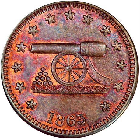 293  -  168/311 a R1 PCGS MS63 BN Cannon Patriotic Civil War token