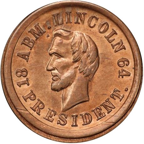 278  -  125/294 d R8 PCGS MS64 Abraham Lincoln Patriotic Civil War token