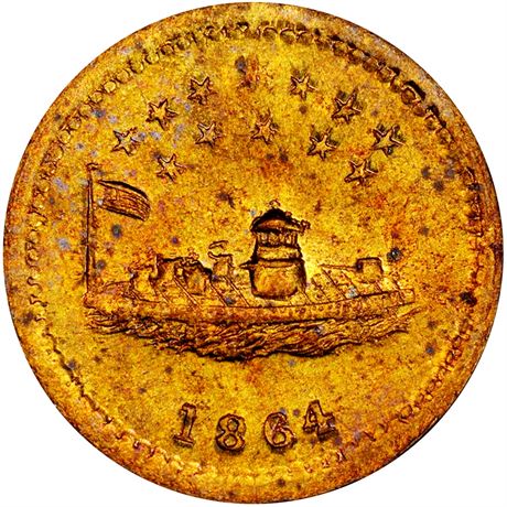 57  -  241/338 b R8 PCGS MS64 Brass Monitor Patriotic Civil War token