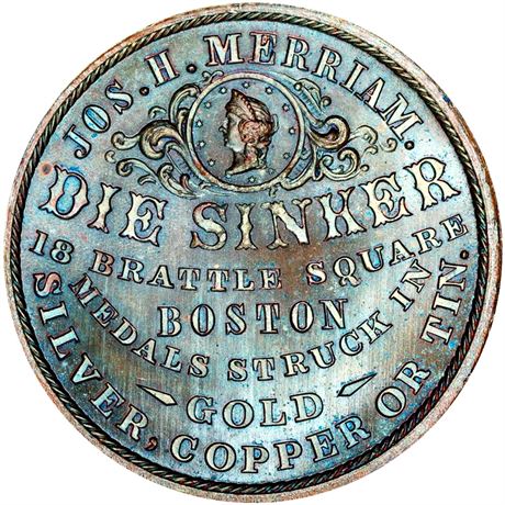 425  -  MILLER MA  69  PCGS MS63 RB Die Sinker Boston MA Merchant token