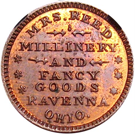 269  -  OH765D-1a R5 NGC MS66 RB Female Merchant Ravenna Ohio Civil War token