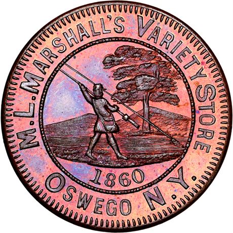 464  -  MILLER NY 1008  NGC MS67 RB Coin Dealer Oswego New York Merchant token