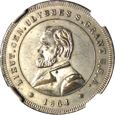 510  -  USG 1864-1 Slvd  NGC AU58 1864 Ulysses Grant Political token