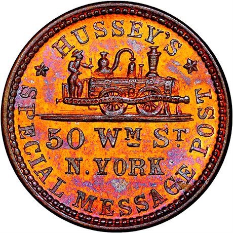 159  -  NY630AK-2a R3 NGC MS64 RB Steam Train New York City Civil War token