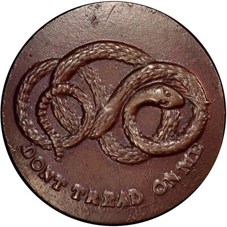 17  -  115A/530 g R8 PCGS AU55 Rare Coiled Snake Patriotic Civil War token