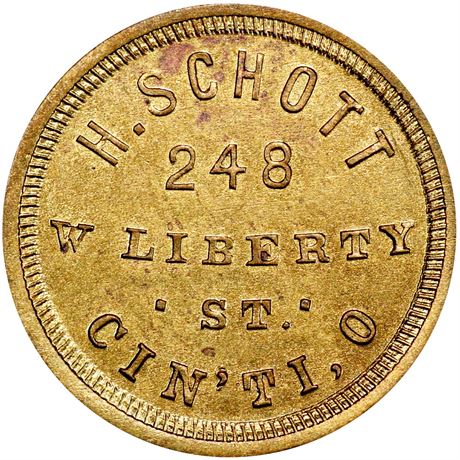 220  -  OH165FJ-1b R9 PCGS MS64 Very Rare Merchant Cincinnati Civil War token