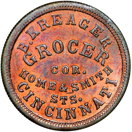 212  -  OH165CU-9a R10 NGC MS64 RB Unique Cincinnati Ohio Civil War token