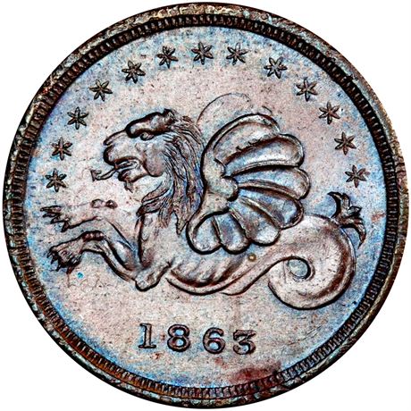 37  -  185B/0 a R10 PCGS MS66 Very Rare Sea Serpent Patriotic Civil War token
