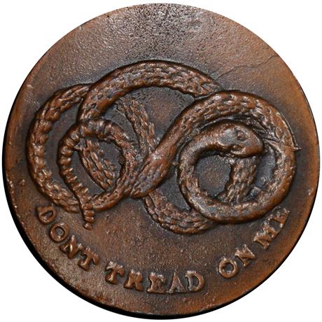 16  -  115/530 g R7 PCGS AU55 Rare Coiled Snake Patriotic Civil War token